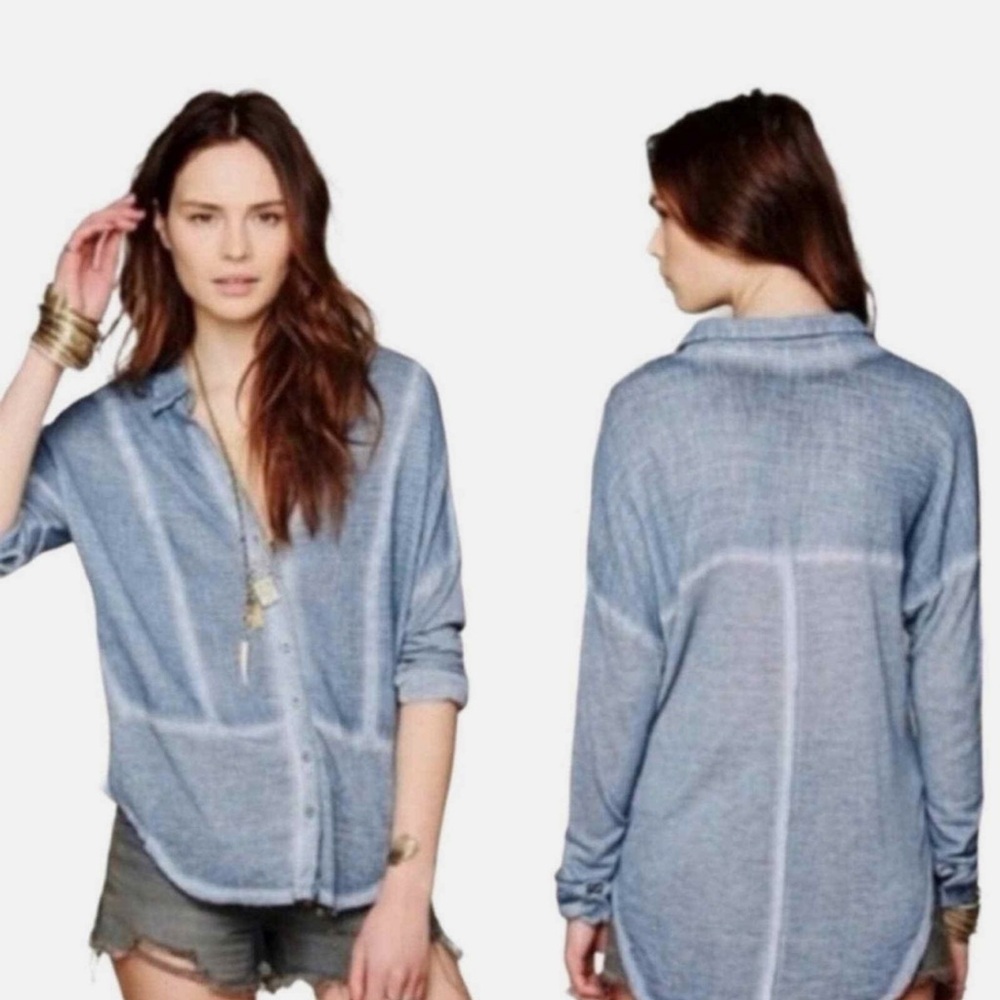 Free People We the Free Zahara Gauze Burnout Raglan Button Down Shirt Top‎ Small